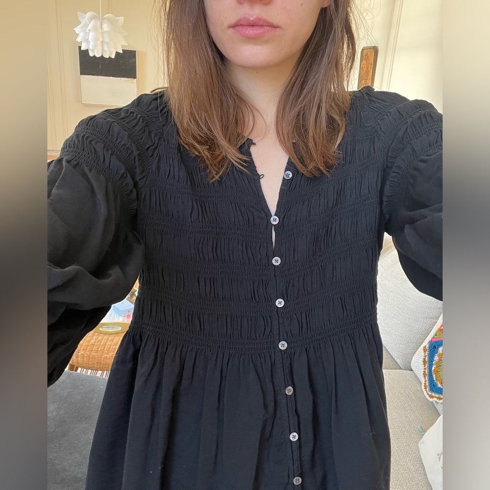 Black Button-Up Ruched Tunic Dress From Madewell